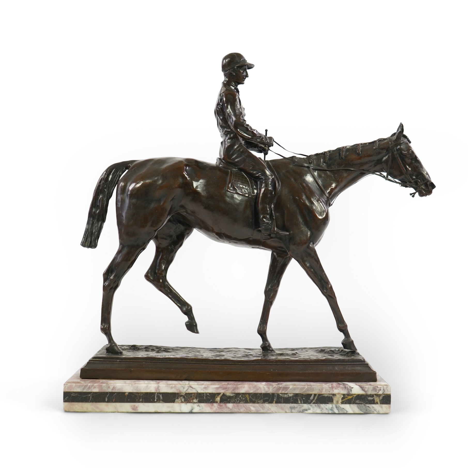 A large bronze equestrian group of a racehorse and jockey, late cast after Isidore Jules Bonheur